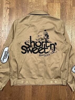 Sabrina Carpenter Short n Sweet Tour VIP Tan Harrington Jacket Unisex Large